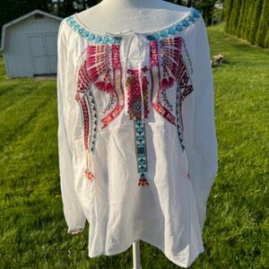 Johnny Was Embroidered Southwestern X-Large Biwa Top Shirt